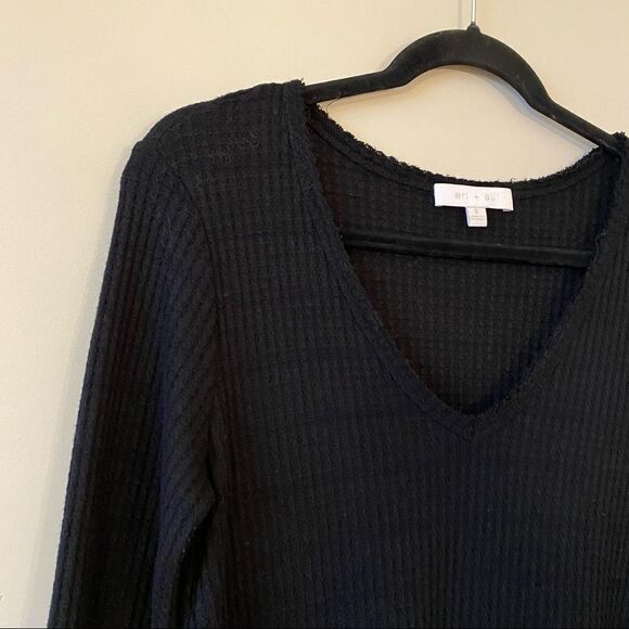 Anthropologie-Eri + Ali Waffle Peplum Black Long Sleeve Thermal (Small) - Picture 5 of 11